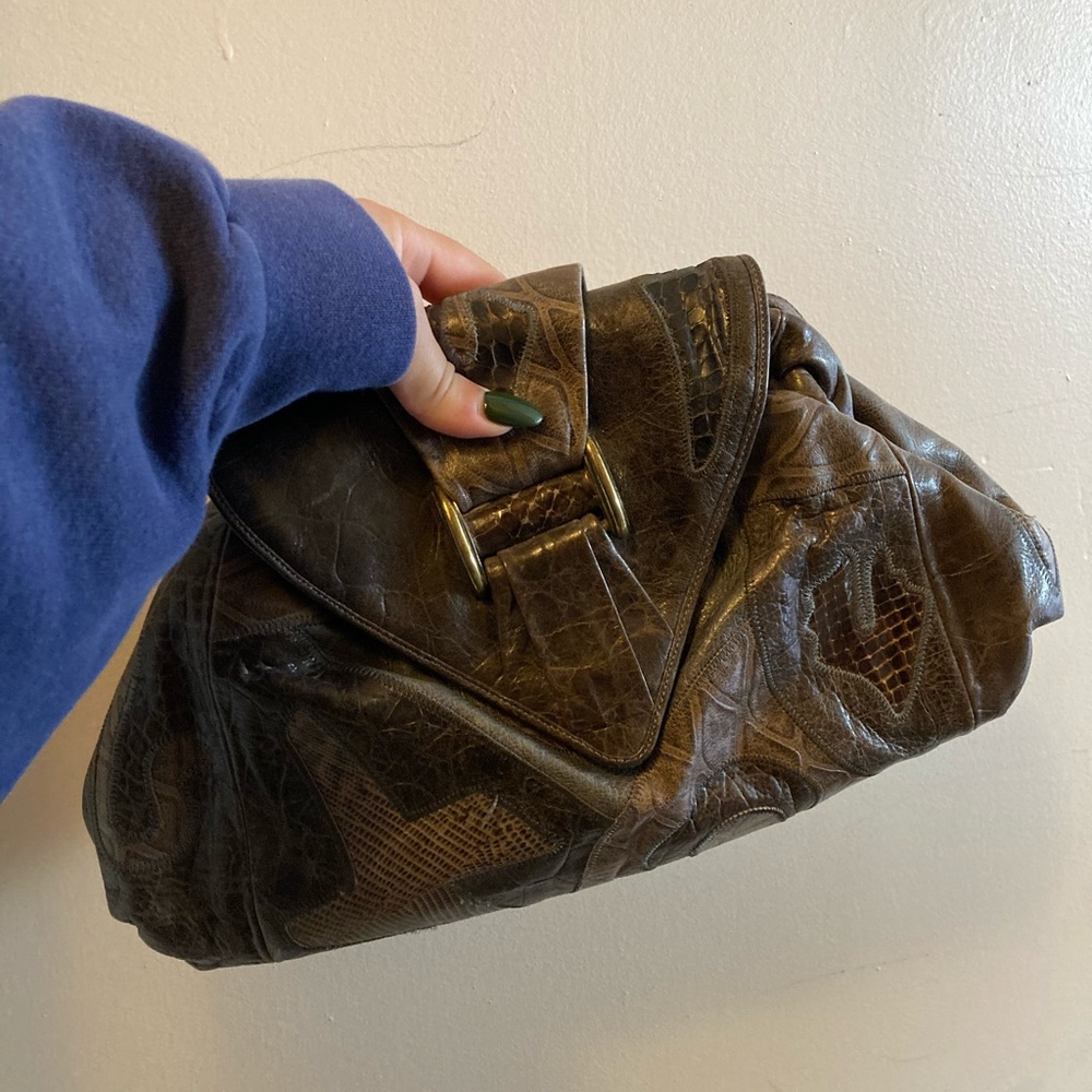 Vintage sharif 80s leather patchwork croc snake skin bag Clutch Shoulder Bag
